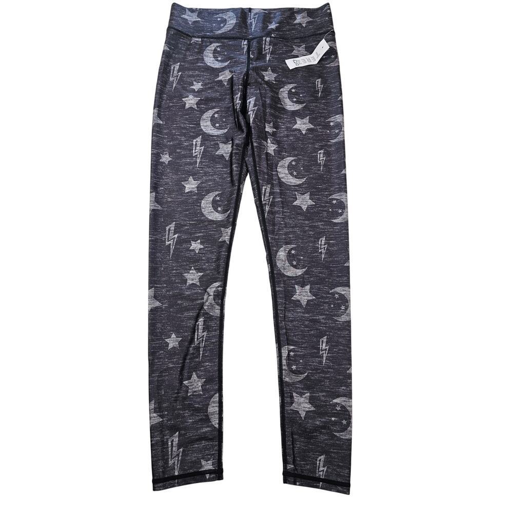 $98 TEREZ Black Leggings M Gym Training Yoga Moon and Stars NWT silver whimsical